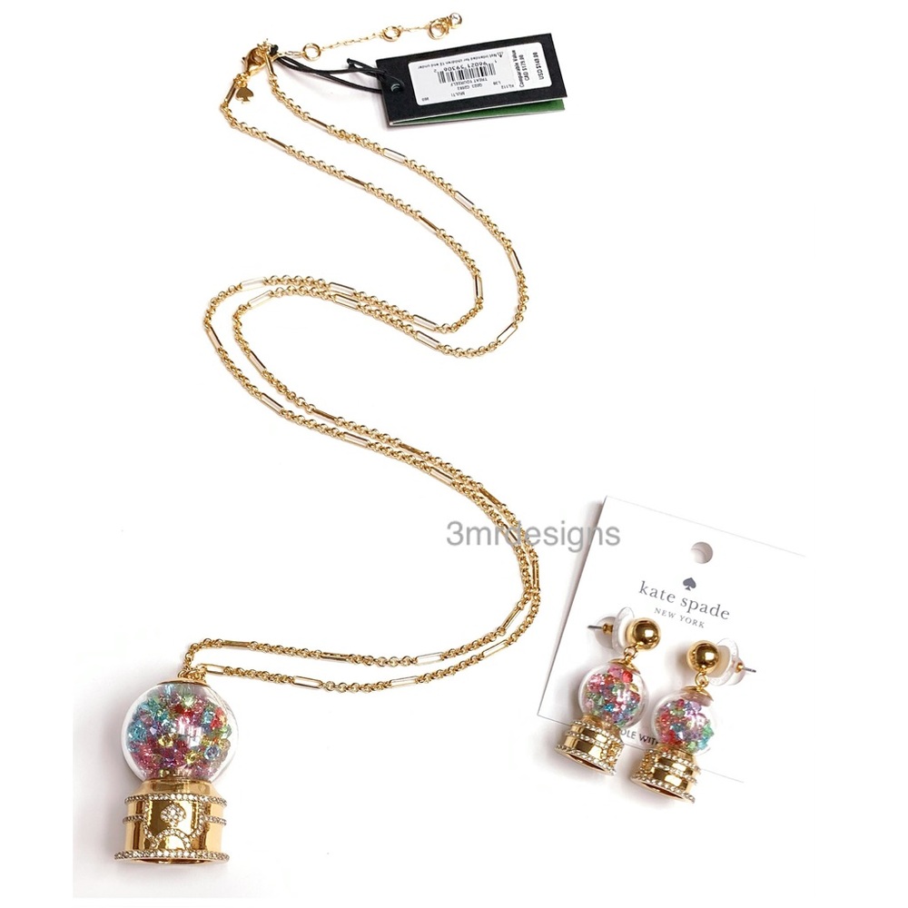 NWT Kate Spade♠️TREAT YOURSELF GUMBALL 12-K Gold Plated Earrings & Necklace Set